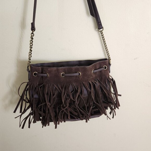 Signature Bohemian Hippie Brown Fringe Leather Blend Crossbody Bag - Picture 2 of 8
